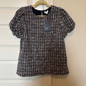 Crown & Ivy Black and White Puff Sleeve Boxy Blouse NWT